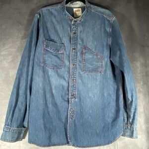 Levis Denim Shirt‎ XL Medium Wash Button Front Band Collar Contrast Stitching